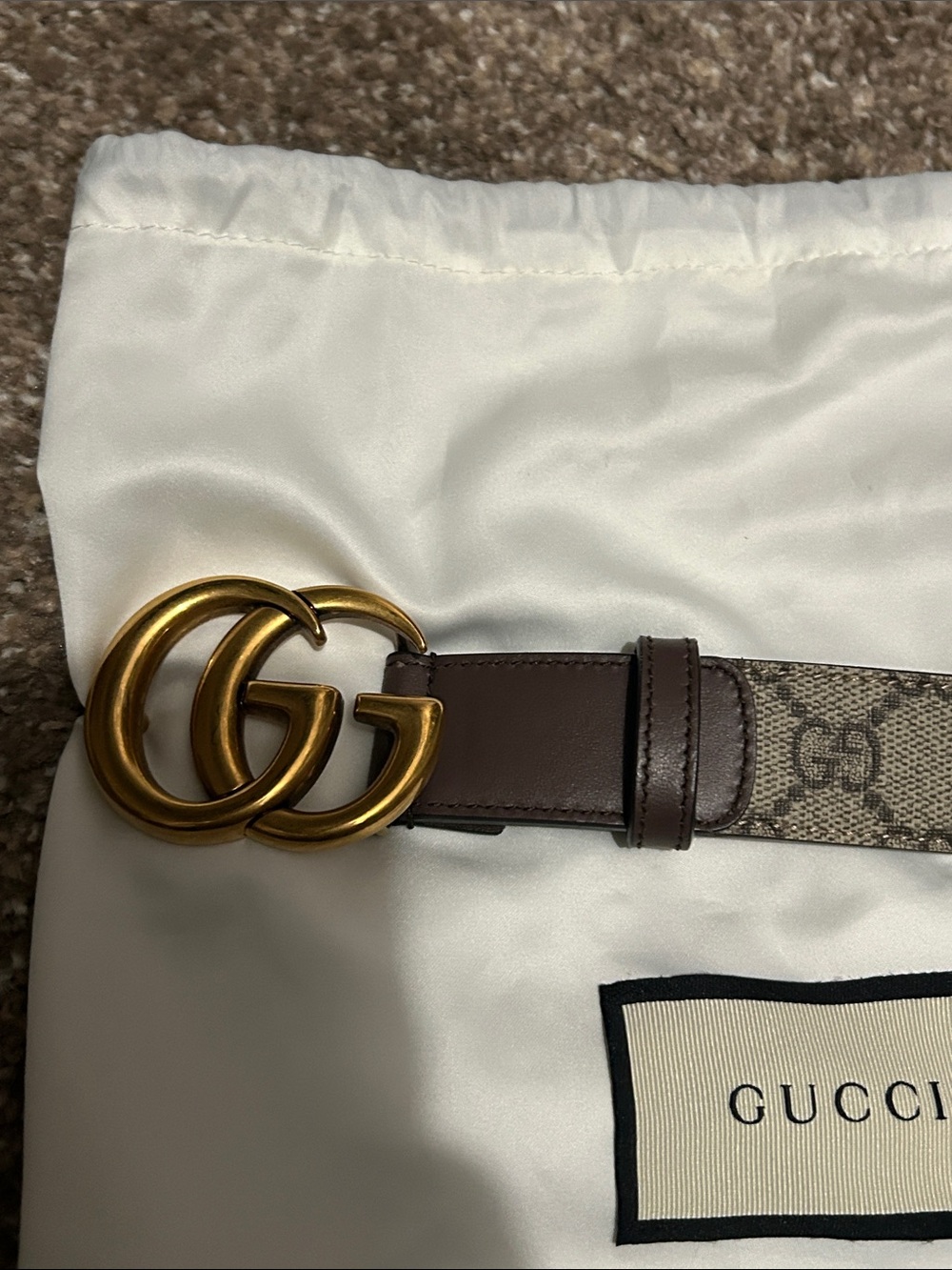 Gucci Brown GG Supreme Canvas Belt with Gold Double G Buckle - Picture 3 of 7